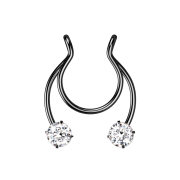 Faux clip noir Circular Barbell avec deux cristaux