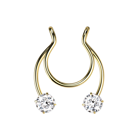 Faux clip doré Circular Barbell avec deux cristaux