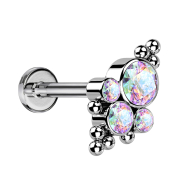 Micro Threadless Labret silver beads four crystals...