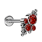 Micro Threadless Labret argento sfere quattro cristalli...