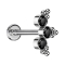 Micro Threadless Labret argento sfere triangolari tre cristalli neri