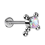 Micro Threadless Labret silber Kreuz Kugeln Kristall...