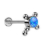 Micro Threadless Labret silber Kreuz Kugeln Opal blau