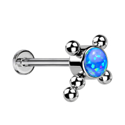 Micro threadless labret silver cross beads opal blue