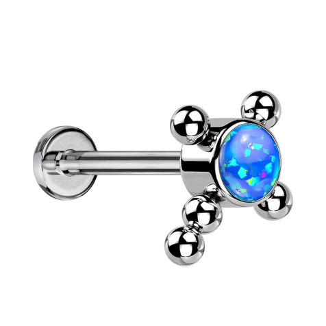 Micro Labret senza filettatura argento con sfere a croce blu opale