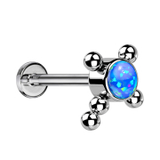 Micro Threadless Labret silber Kreuz Kugeln Opal blau