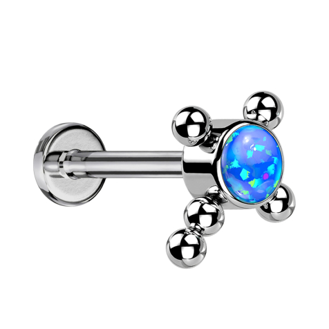 Micro Labret senza filettatura argento con sfere a croce blu opale