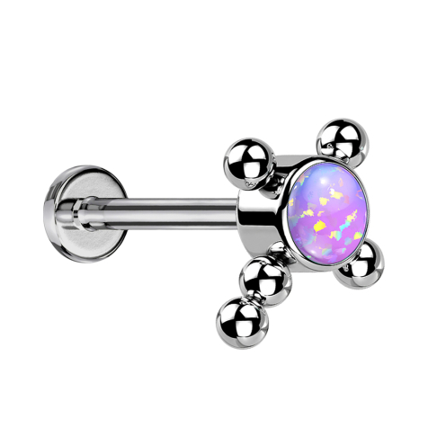 Micro Threadless Labret argenté croix boules opale violet