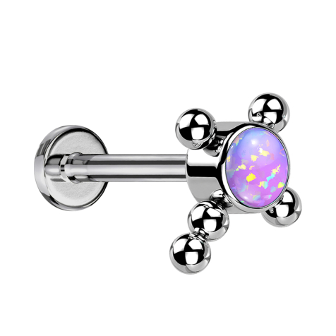 Micro Labret senza filettatura argento croci sfere opale viola