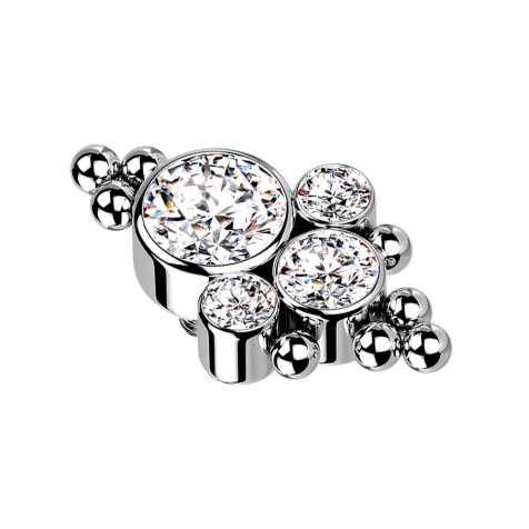 Ancoraggio cutaneo argento otto sfere e quattro cristalli argento