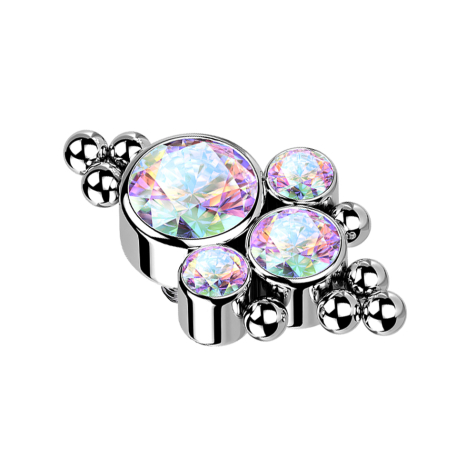 Anello cutaneo argento con otto sfere e quattro cristalli multicolori
