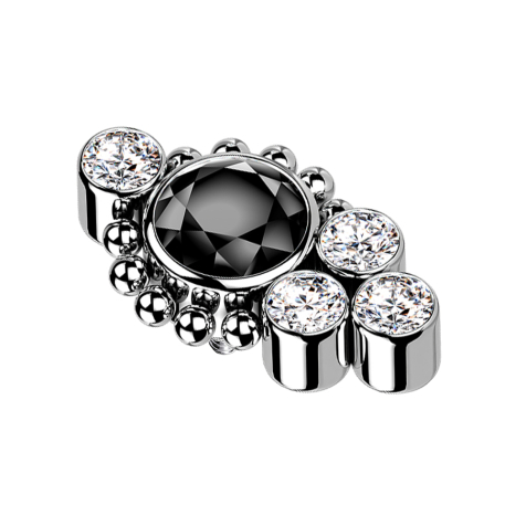 Dermal Anchor silber Kugeln vier Kristalle silber Kristall schwarz