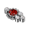 Dermal Anchor silver balls four crystals silver crystal red