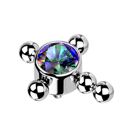 Dermal Anchor silber Kreuz Kugeln Kristall dunkel multicolor
