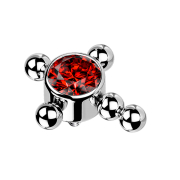 Dermal Anchor Silver Cross Beads Crystal Red