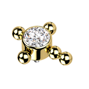 Dermal anchor gold-plated cross balls crystal silver