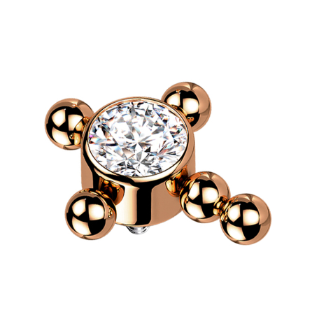 Dermal Anchor rosegold Kreuz Kugeln Kristall silber