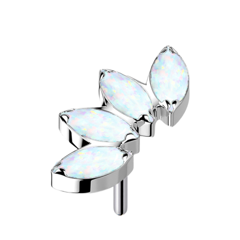Threadless silber Fächer mit vier Opale weiss