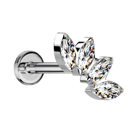 Micro Labret filettatura interna argento ventaglio con quattro cristalli argento