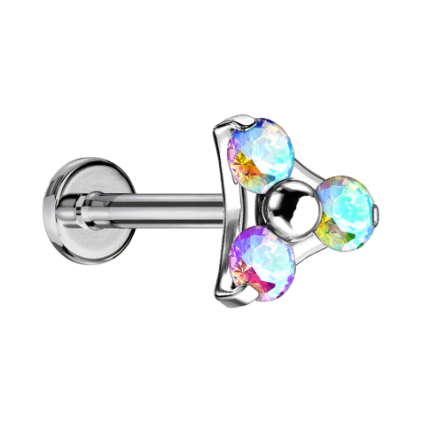 Micro Labret Internal Thread Silver Triangle Three Crystals Multicolor