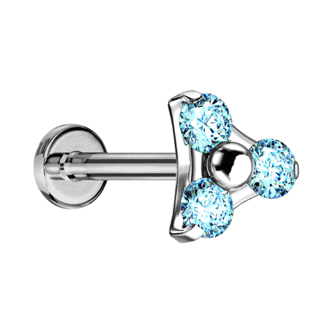 Micro Labret Internal Thread Silver Triangle Three Crystals Aqua