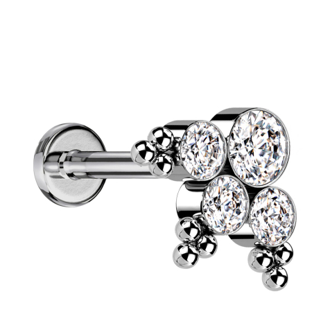 Micro Labret filetage intérieur argenté boules triangulaires quatre cristaux argentés