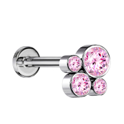 Micro Labret Internal Thread Silver Four Crystals Pink