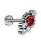 Micro Labret Internal Thread Silver Balls Four Crystals Silver Crystal Red