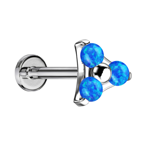 Micro Labret Internal Thread Silver Triangle Three Blue Opals