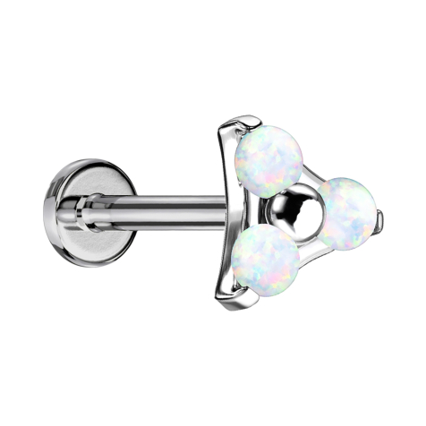 Micro Labret Internal Thread Silver Triangle Three White Opals