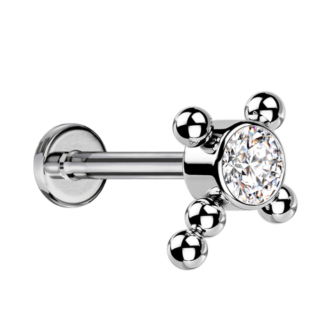 Micro labret filetage intérieur argenté boules croisées cristal argenté