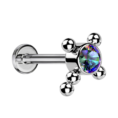 Micro Labret Innengewinde silber Kreuz Kugeln Kristall dunkel multicolor