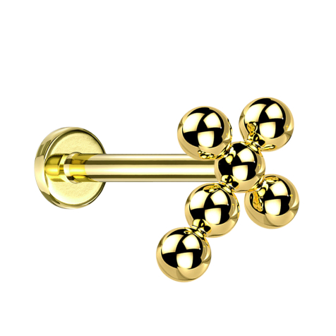 Micro labret à vis interne plaqué or boules croisées