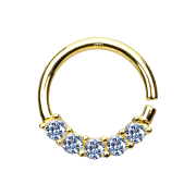 Micro Piercing Ring 14k gold f&uuml;nf Kristalle silber