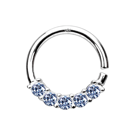 Micro piercing anneau 14k or blanc cinq cristaux argent