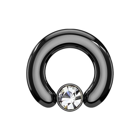 Closure Anneau noir Disque Cristal argenté