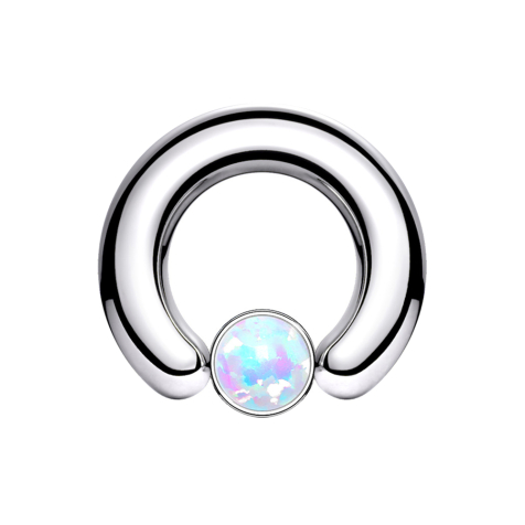 Closure anneau argent disque opale blanc