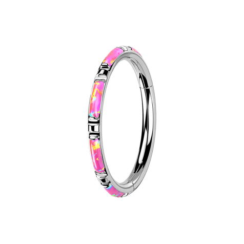 Micro segment ring, foldable, silver, several pink opal stripes on the side