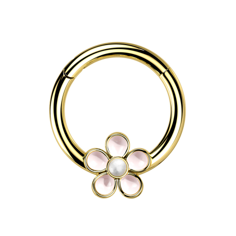 Micro segment ring hinged gold-plated enamel flower