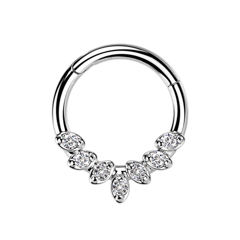 Micro Segmentring klappbar silber sieben Kristallblätter silber