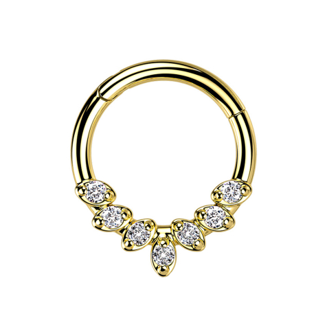 Micro anneau segment pliable doré sept feuilles de cristal argenté