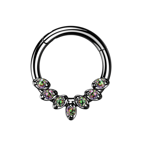 Micro anneau segment pliable noir sept feuilles de cristal sombre multicolore