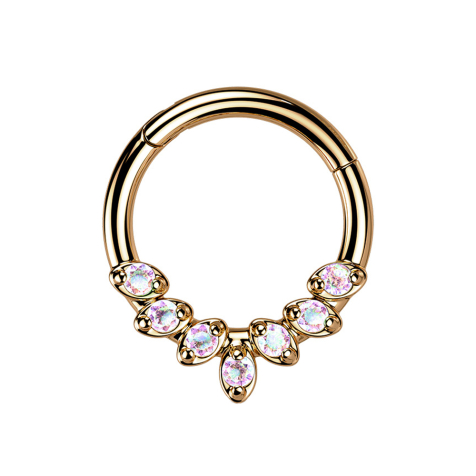 Micro anneau segment pliable or rose sept feuilles de cristal multicolore