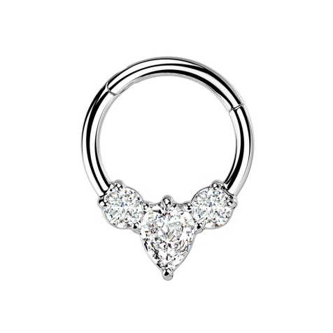 Micro anneau segment pliable argent goutte deux cristaux ronds argent