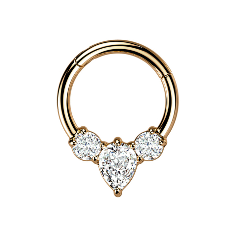 Micro Segmentring klappbar rosegold Tropfen zwei runde Kristalle silber