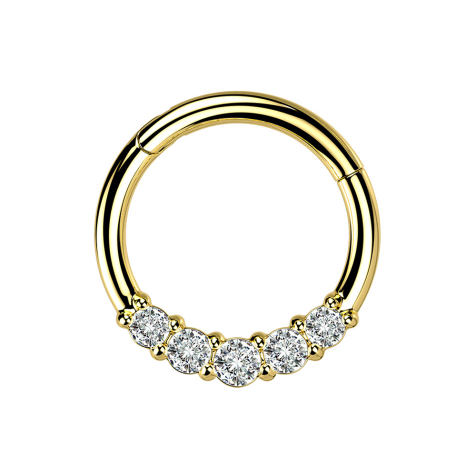Micro segment ring hinged gold-plated five crystals silver