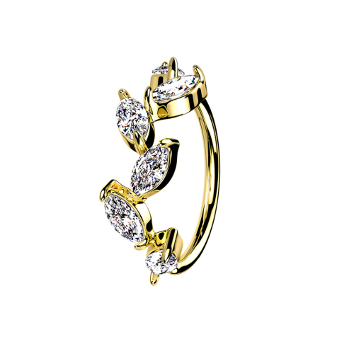 Micro piercing ring 14k gold-plated grapevine with crystals