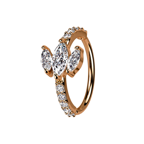 Micro piercing anneau or rose cristaux et trois ovales