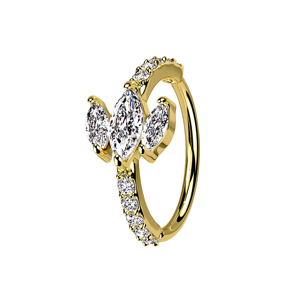 Piercing Nez L Shape Plaqué Or Rose, 3 Cristaux Blancs, Tige 0,8 Mm, Neuf