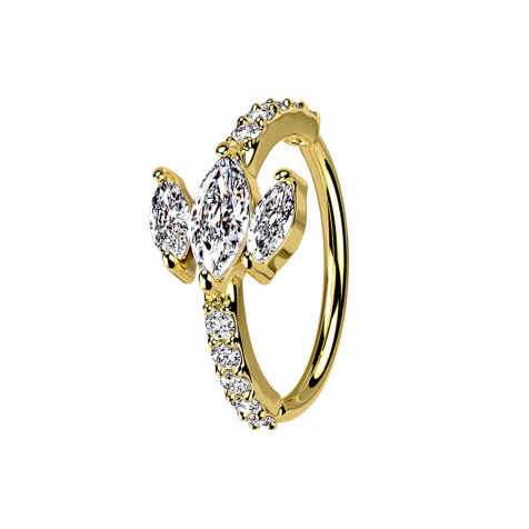 Micro piercing anneau 14k cristaux plaqués or et trois ovales